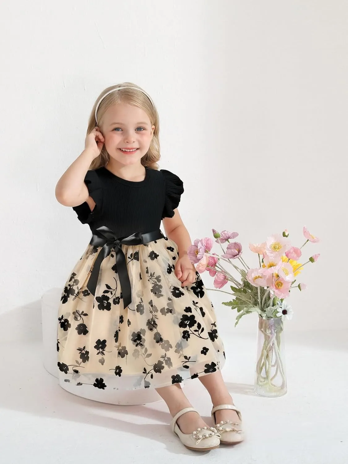 Sinhoon Toddler Girl Tulle Dress Summer Ruffle Sleeveless Baby Girl Fashion Casual Dresses 1-6Y