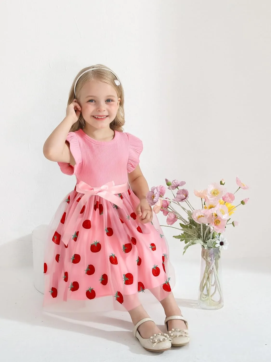 Sinhoon Toddler Girl Tulle Dress Summer Ruffle Sleeveless Baby Girl Fashion Casual Dresses 1-6Y