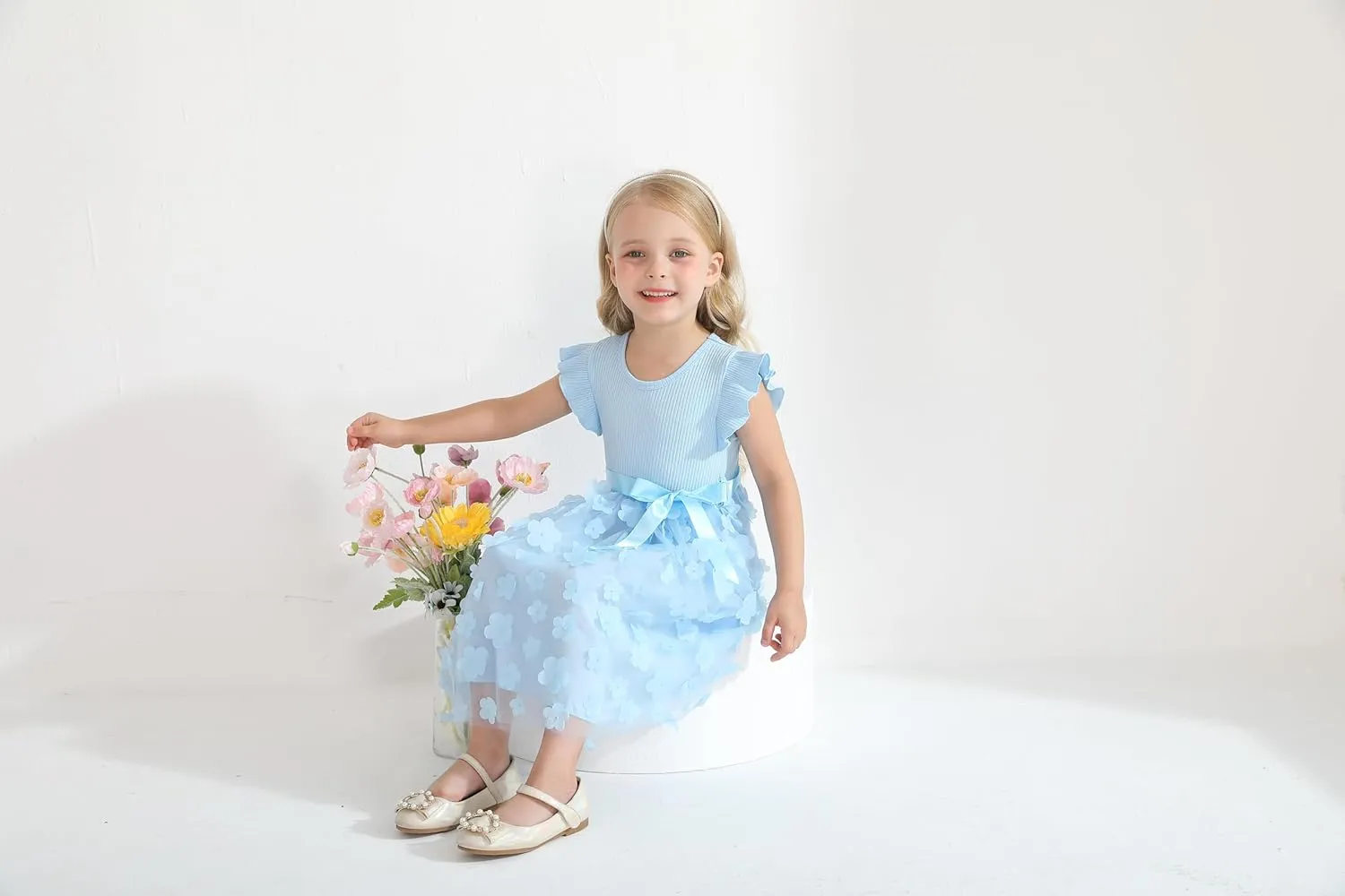 Sinhoon Toddler Girl Tulle Dress Summer Ruffle Sleeveless Baby Girl Fashion Casual Dresses 1-6Y