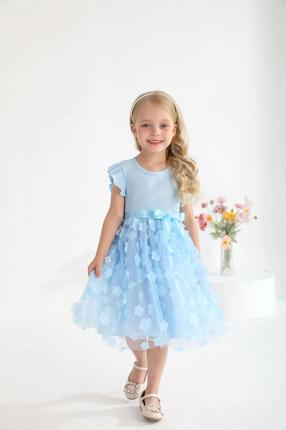 Sinhoon Toddler Girl Tulle Dress Summer Ruffle Sleeveless Baby Girl Fashion Casual Dresses 1-6Y