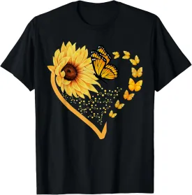 Sunflower Butterfly Heart Summer Floral Girls Women Kids T-Shirt
