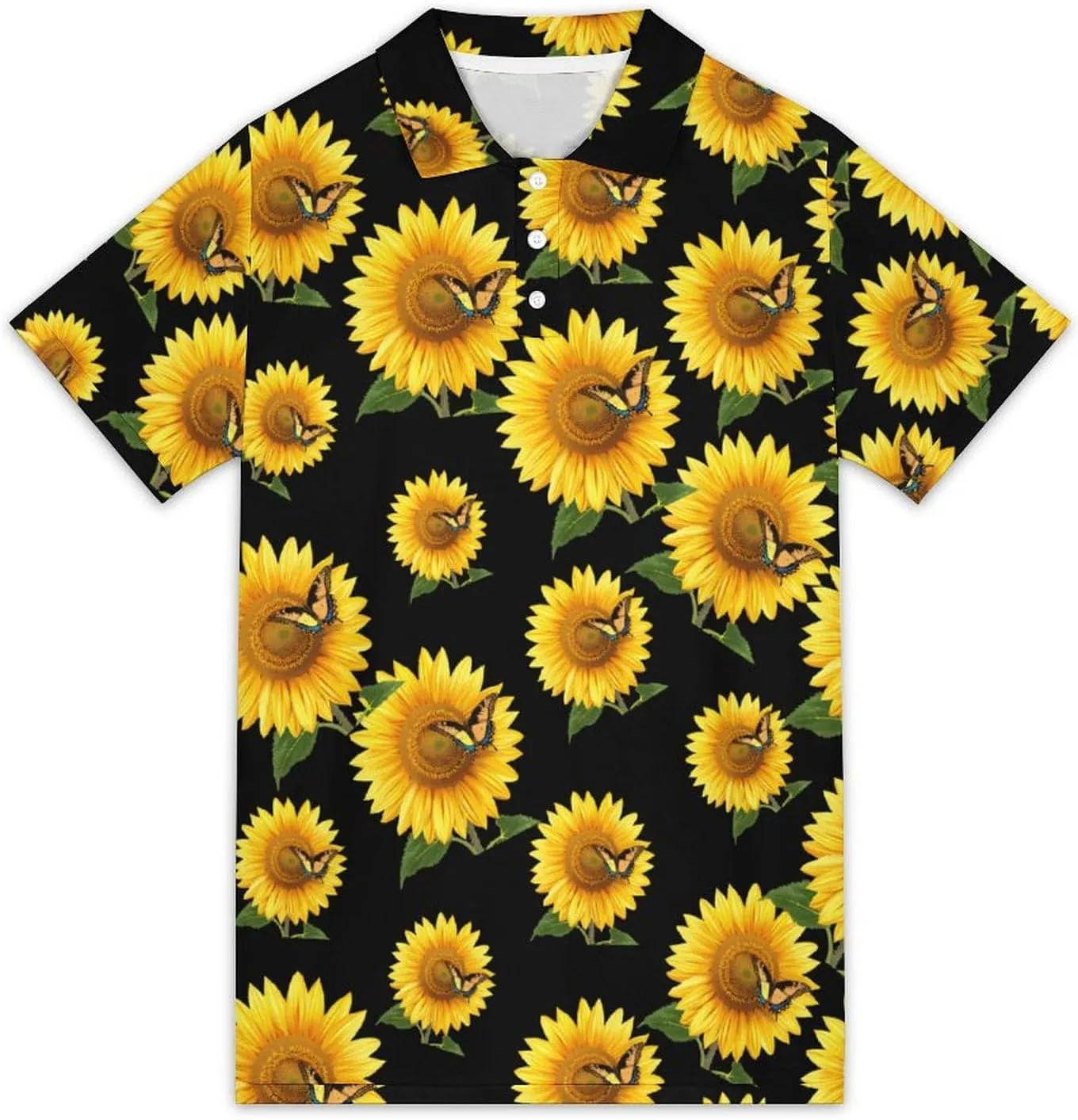 Sunflower Butterfly Mens Polo Shirts Short Sleeve Mesh Gym T-Shirt Summer Tee Top