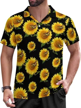 Sunflower Butterfly Mens Polo Shirts Short Sleeve Mesh Gym T-Shirt Summer Tee Top