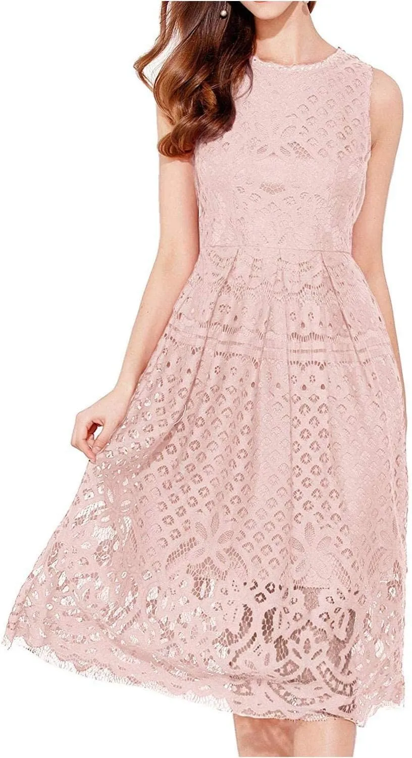 VEIISAR Womens Fashion Sleeveless Lace Fit Elegant Cocktail Party Dress