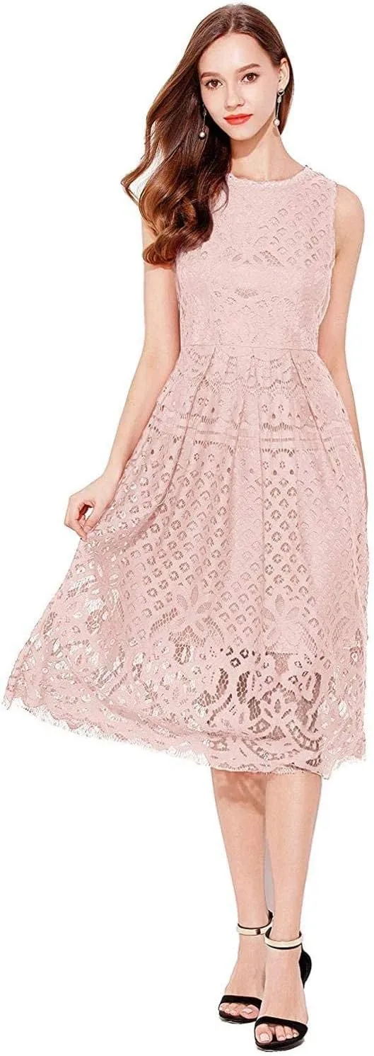 VEIISAR Womens Fashion Sleeveless Lace Fit Elegant Cocktail Party Dress