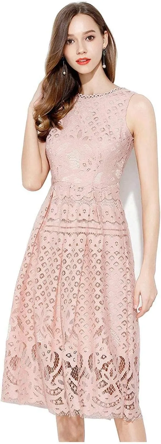 VEIISAR Womens Fashion Sleeveless Lace Fit Elegant Cocktail Party Dress