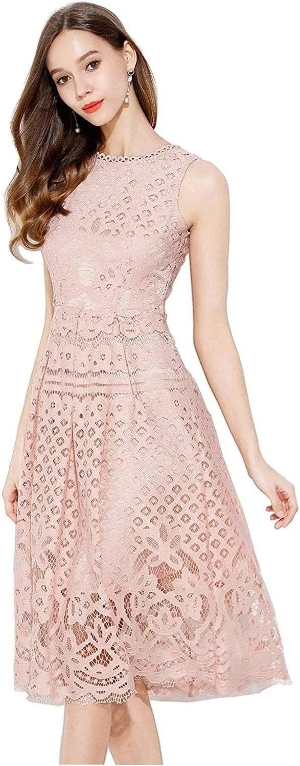 VEIISAR Womens Fashion Sleeveless Lace Fit Elegant Cocktail Party Dress