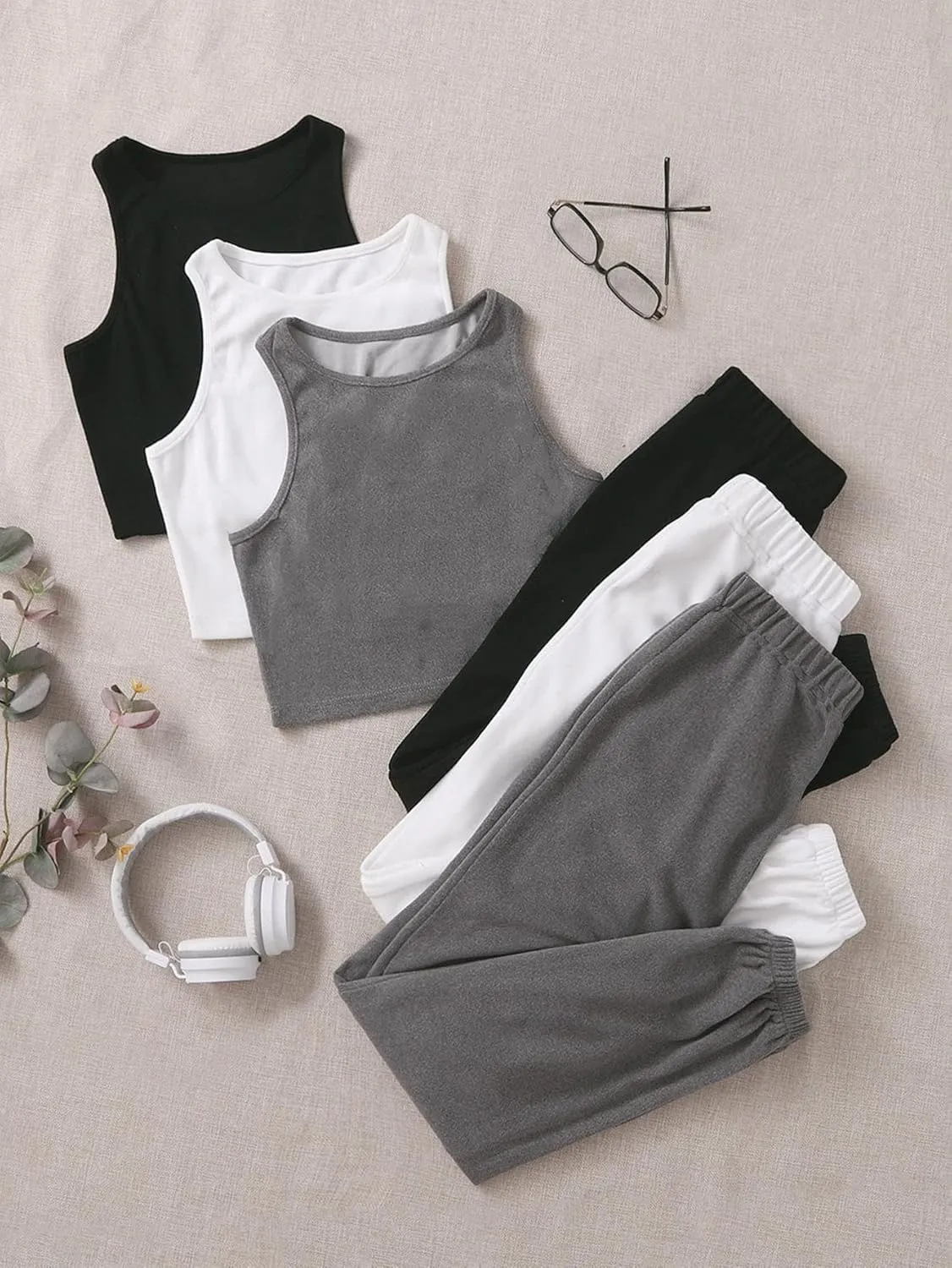 Verdusa Women's 6 Piece Lounge Sets Tracksuit Crop Tank Top and Sweatpants