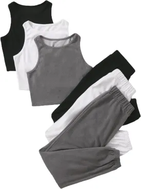 Verdusa Women's 6 Piece Lounge Sets Tracksuit Crop Tank Top and Sweatpants