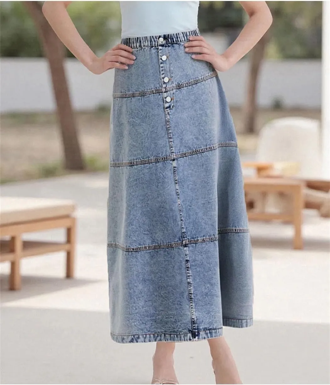 Women S High Waisted Distressed Denim Mini Skirt with Frayed Hem and Button Closure for Casual Summer Style