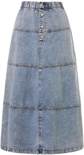 Women S High Waisted Distressed Denim Mini Skirt with Frayed Hem and Button Closure for Casual Summer Style