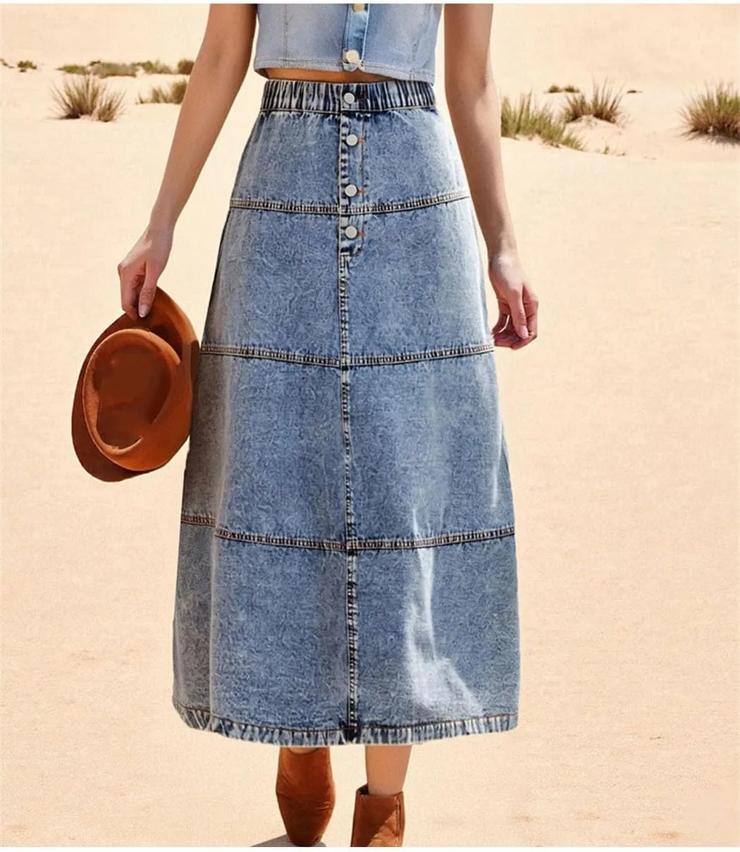 Women S High Waisted Distressed Denim Mini Skirt with Frayed Hem and Button Closure for Casual Summer Style
