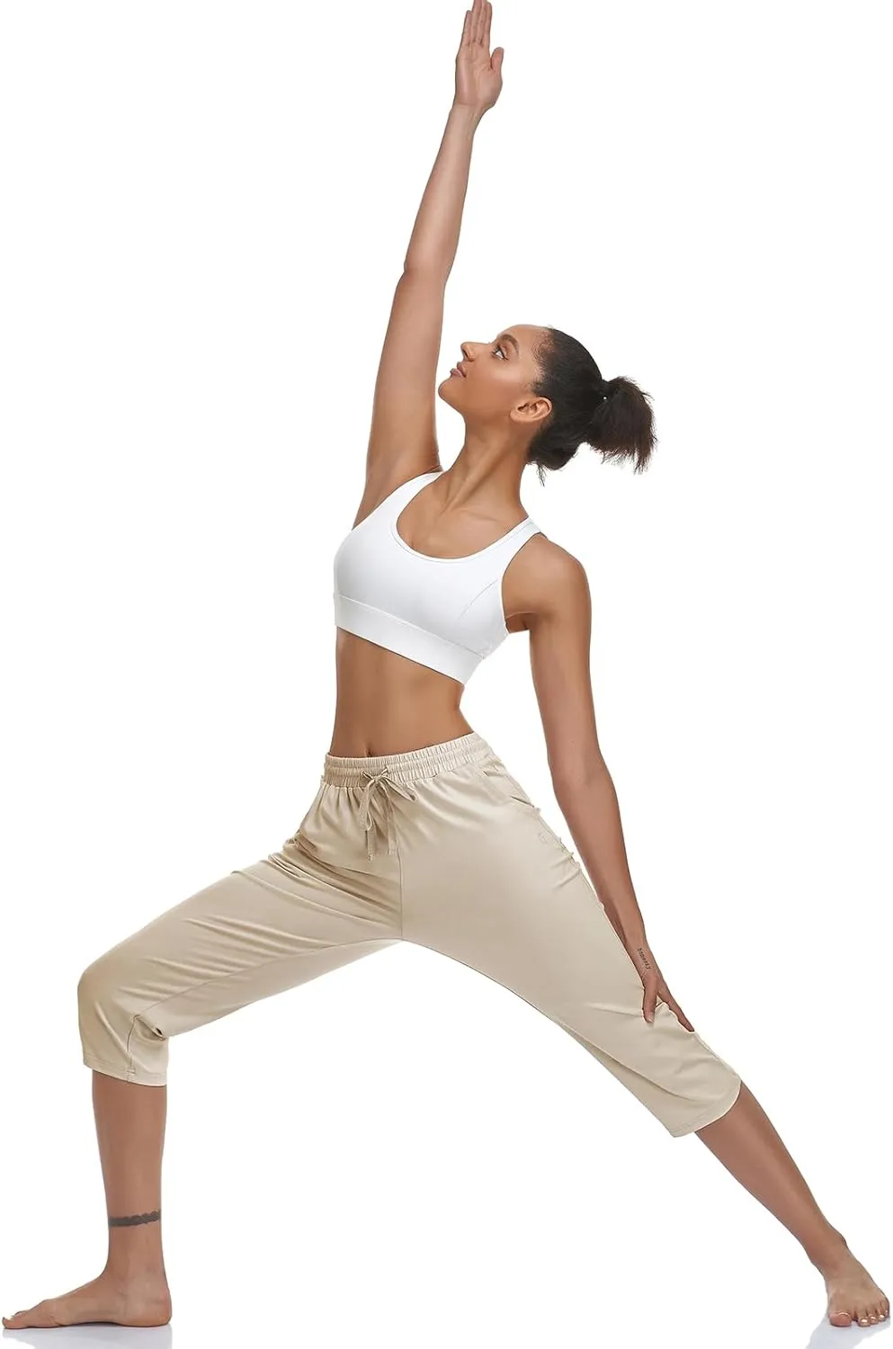 Women's Capri Pants Cotton Jersey Yoga Capris Drawstring Joggers Workout Sweatpants Loose Lounge Crop Pants Pockets