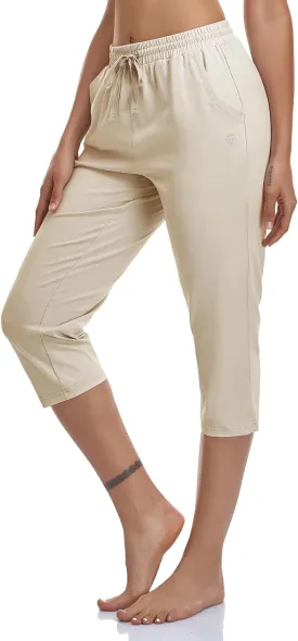 Women's Capri Pants Cotton Jersey Yoga Capris Drawstring Joggers Workout Sweatpants Loose Lounge Crop Pants Pockets