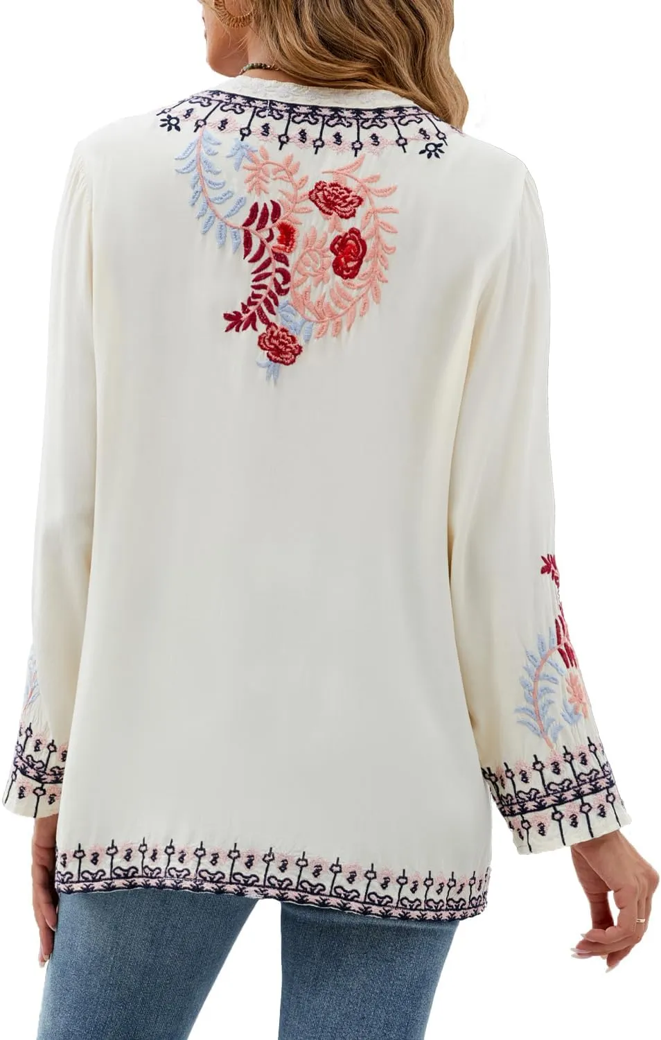 Womens Fall Fashion Long Sleeve Mexican Shirts Embroidered Tops Peasant Blouses Boho Clothes for WomenTrendy
