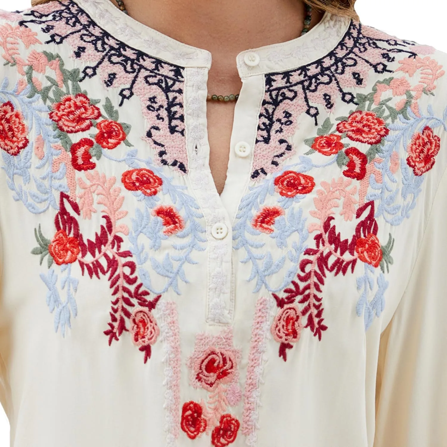 Womens Fall Fashion Long Sleeve Mexican Shirts Embroidered Tops Peasant Blouses Boho Clothes for WomenTrendy