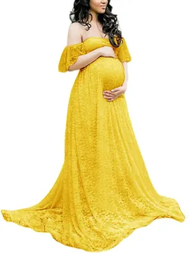ZIUMUDY Photography Maternity Dress Off Shoulder Lace Baby Shower Pregnant Wedding Dress